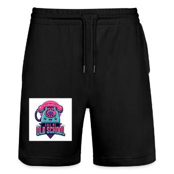 Call Me Old School - Stanley/Stella Trainer Unisex Organic Jogging Shorts - black - Front - Nik (191cm) & Marisol (170cm)