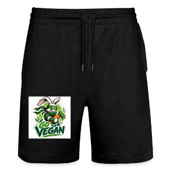 go vegan - Stanley/Stella Trainer Unisex Organic Jogging Shorts - black - Front - Nik (191cm) & Marisol (170cm)