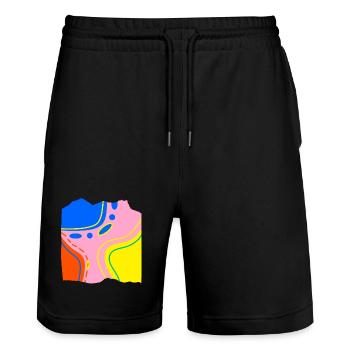Abstract Color Flow Artwork - Stanley/Stella Trainer Unisex Organic Jogging Shorts - black - Front - Nik (191cm) & Marisol (170cm)