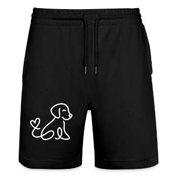 Cute dog with heart on tail - Stanley/Stella Trainer Unisex Organic Jogging Shorts - black - Front - Nik (191cm) & Marisol (170cm)
