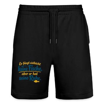 Er Fängt Vielleicht Keine Fische Aber Seine Ruhe - Stanley/Stella Unisex Bio Joggingshorts Trainer  - Schwarz - Vorne - Nik (191cm) & Marisol (170cm)