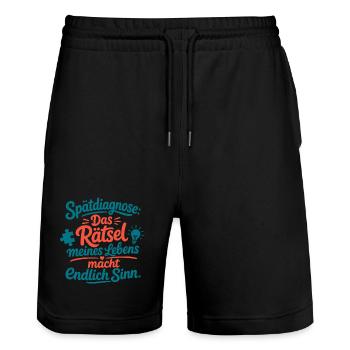 Spätdiagnose Das Rätsel Meines Lebens Sinn - Stanley/Stella Unisex Bio Joggingshorts Trainer  - Schwarz - Vorne - Nik (191cm) & Marisol (170cm)
