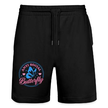 Anti Social Butterfly - Stanley/Stella Unisex Bio Joggingshorts Trainer  - Schwarz - Vorne - Nik (191cm) & Marisol (170cm)
