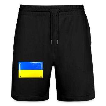 Drapeau jaune bleu de l’Ukraine Drapeau en étain Signe Look - Short de jogging bio TRAINER Stanley/Stella unisexe - noir - Devant - Nik (191cm) & Marisol (170cm)