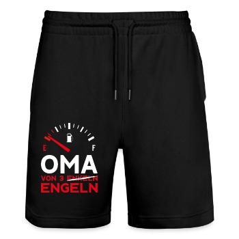 MUTTERTAG OMA VON 3 ENKELN ENGELN OMA - Stanley/Stella Unisex Bio Joggingshorts Trainer  - Schwarz - Vorne - Nik (191cm) & Marisol (170cm)