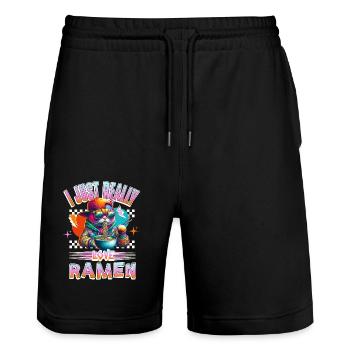J’adore vraiment les ramen - Short de jogging bio TRAINER Stanley/Stella unisexe - noir - Devant - Nik (191cm) & Marisol (170cm)