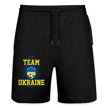 Ukraine - Short de jogging bio TRAINER Stanley/Stella unisexe - noir - Devant - Nik (191cm) & Marisol (170cm)
