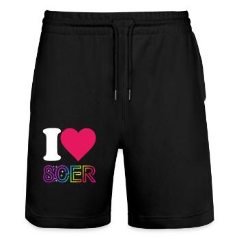 I Love 80er Jahre - bunter Regenbogen - Kostüm - Stanley/Stella Unisex Bio Joggingshorts Trainer  - Schwarz - Vorne - Nik (191cm) & Marisol (170cm)