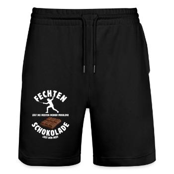 Fechten löst meine Probleme - Schoko Spruch - Stanley/Stella Unisex Bio Joggingshorts Trainer  - Schwarz - Vorne - Nik (191cm) & Marisol (170cm)