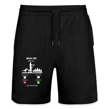 Mein SUP ruft an - ich muss los - Spruch - Stanley/Stella Unisex Bio Joggingshorts Trainer  - Schwarz - Vorne - Nik (191cm) & Marisol (170cm)