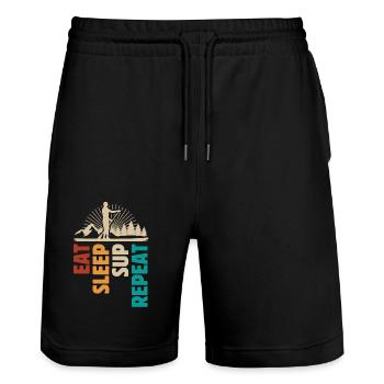 Eat Sleep SUP Repeat - Stanley/Stella Trainer Unisex Organic Jogging Shorts - black - Front - Nik (191cm) & Marisol (170cm)