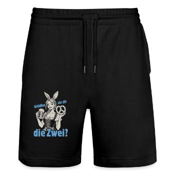 Gefallen sie dir, die Zwei? Dirndl Bier & Bretzen - Stanley/Stella Unisex Bio Joggingshorts Trainer  - Schwarz - Vorne - Nik (191cm) & Marisol (170cm)