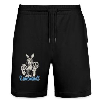 Lausmadl - Madl im Dirndl - Bier und Bretzel - Stanley/Stella Unisex Bio Joggingshorts Trainer  - Schwarz - Vorne - Nik (191cm) & Marisol (170cm)