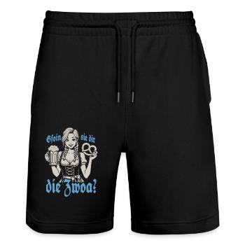 Gefallen sie dir, die Zwei? Dirndl Bier & Bretzen - Stanley/Stella Unisex Bio Joggingshorts Trainer  - Schwarz - Vorne - Nik (191cm) & Marisol (170cm)