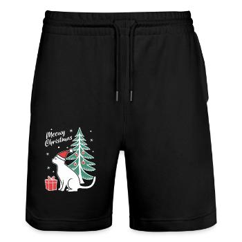 Meowy Christmas - Geschenk mit Katze - Stanley/Stella Unisex Bio Joggingshorts Trainer  - Schwarz - Vorne - Nik (191cm) & Marisol (170cm)