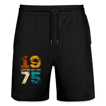 Millésime 1975 Edition Limitée - Cadeau d’anniversaire - Short de jogging bio TRAINER Stanley/Stella unisexe - noir - Devant - Nik (191cm) & Marisol (170cm)