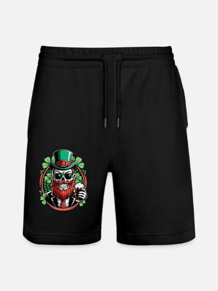 Crâne de lutin - Saint-Patrick - Irlande - Short de jogging bio TRAINER Stanley/Stella unisexe - noir