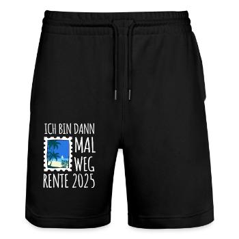 Ich bin dann mal weg - Rente 2025 - Stanley/Stella Unisex Bio Joggingshorts Trainer  - Schwarz - Vorne - Nik (191cm) & Marisol (170cm)