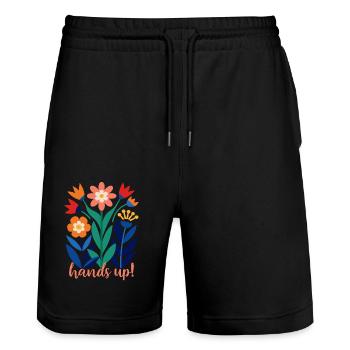 Blumen - Frühling - Sommer - Blüten - Stanley/Stella Unisex Bio Joggingshorts Trainer  - Schwarz - Vorne - Nik (191cm) & Marisol (170cm)