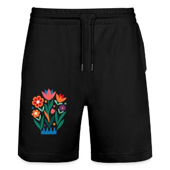 Blumen - Frühling - Sommer - Stanley/Stella Unisex Bio Joggingshorts Trainer  - Schwarz - Vorne - Nik (191cm) & Marisol (170cm)