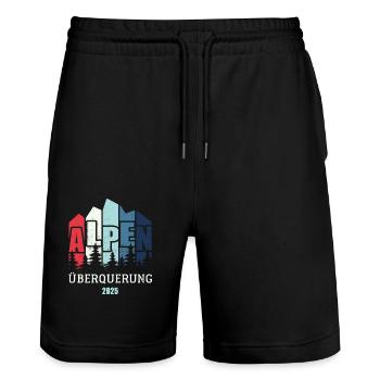 Alpen Überquerung 2025 - Fahrrad Wandern Routen - Stanley/Stella Unisex Bio Joggingshorts Trainer  - Schwarz - Vorne - Nik (191cm) & Marisol (170cm)
