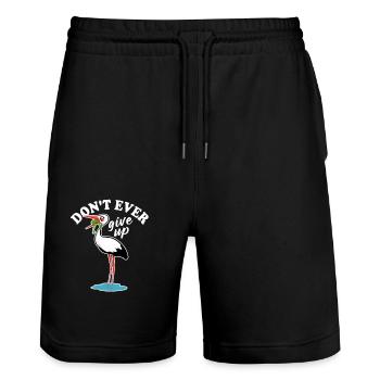 Frosch und Storch - Don't ever give up - Spruch - Stanley/Stella Trainer Unisex Organic Jogging Shorts - black - Front - Nik (191cm) & Marisol (170cm)