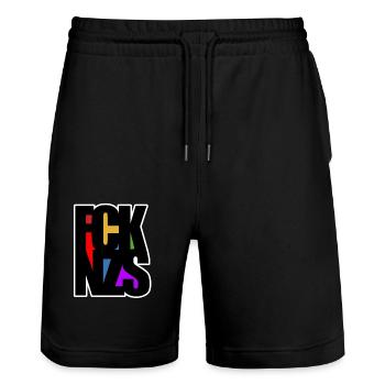 FCK NZS - Gegen Rechts - Nie wieder ist jetzt - Stanley/Stella Unisex Bio Joggingshorts Trainer  - Schwarz - Vorne - Nik (191cm) & Marisol (170cm)