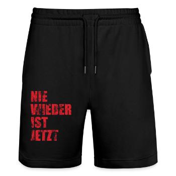 Nie wieder ist jetzt - Gegen Rechts, gegen Hetze - Stanley/Stella Unisex Bio Joggingshorts Trainer  - Schwarz - Vorne - Nik (191cm) & Marisol (170cm)