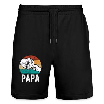 Dad and child, fist to fist - Team - Family - Stanley/Stella Trainer Unisex Organic Jogging Shorts - black - Front - Nik (191cm) & Marisol (170cm)
