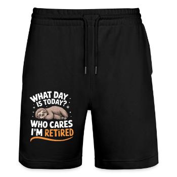 Faultier Faultiere Schlafen Faul - Stanley/Stella Unisex Bio Joggingshorts Trainer  - Schwarz - Vorne - Nik (191cm) & Marisol (170cm)