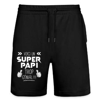 Super Papi meilleur papy cadeau grand père - Short de jogging bio TRAINER Stanley/Stella unisexe - noir - Devant - Nik (191cm) & Marisol (170cm)