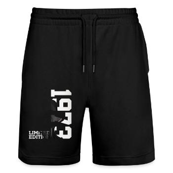 LIMITED EDITION 1973 53RD BIRTHDAY - Stanley/Stella Trainer Unisex Organic Jogging Shorts - black - Front - Nik (191cm) & Marisol (170cm)