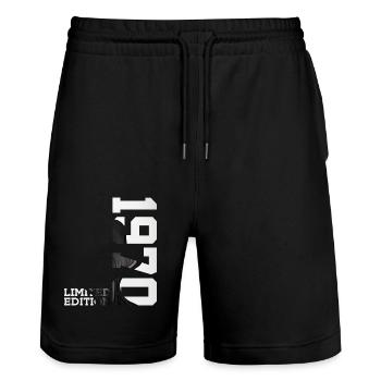 LIMITED EDITION 1970 56. GEBURTSTAG - Stanley/Stella Unisex Bio Joggingshorts Trainer  - Schwarz - Vorne - Nik (191cm) & Marisol (170cm)