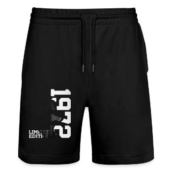 LIMITED EDITION 1972 54TH BIRTHDAY - Stanley/Stella Trainer Unisex Organic Jogging Shorts - black - Front - Nik (191cm) & Marisol (170cm)