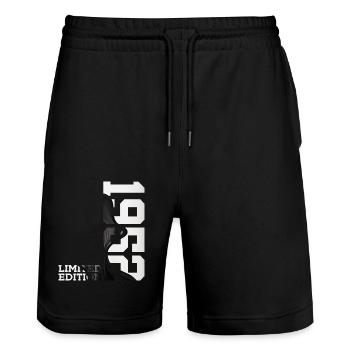 LIMITED EDITION 1952 74. GEBURTSTAG - Stanley/Stella Unisex Bio Joggingshorts Trainer  - Schwarz - Vorne - Nik (191cm) & Marisol (170cm)