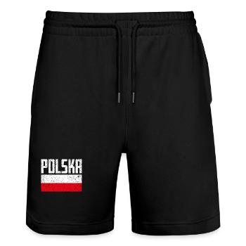 Polen Fan Artikel Grunge Flagge Geschenk - Stanley/Stella Unisex Bio Joggingshorts Trainer  - Schwarz - Vorne - Nik (191cm) & Marisol (170cm)