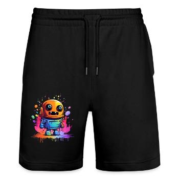 lustiger Roboter - Stanley/Stella Unisex Bio Joggingshorts Trainer  - Schwarz - Vorne - Nik (191cm) & Marisol (170cm)