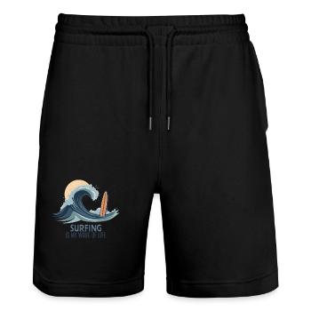 Le surf est ma vague de vie – Surfer & Ocean - Short de jogging bio TRAINER Stanley/Stella unisexe - noir - Devant - Nik (191cm) & Marisol (170cm)