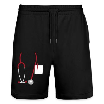 Stethoscope medicine doctor doctor practice KH gift - Stanley/Stella Trainer Unisex Organic Jogging Shorts - black - Front - Nik (191cm) & Marisol (170cm)