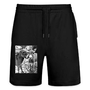 Zwei Esel - Stanley/Stella Unisex Bio Joggingshorts Trainer  - Schwarz - Vorne - Nik (191cm) & Marisol (170cm)