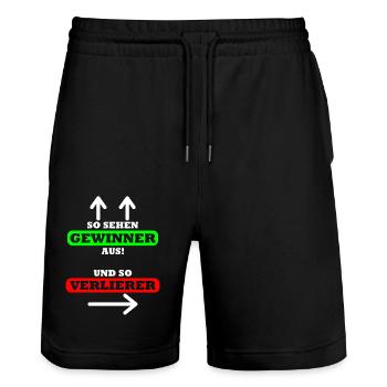 So sehen Gewinner aus Spruch Shirt Design Geschenk - Stanley/Stella Unisex Bio Joggingshorts Trainer  - Schwarz - Vorne - Nik (191cm) & Marisol (170cm)