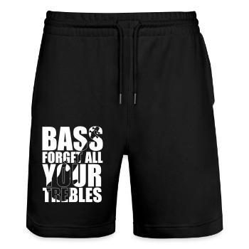 Bass Player Gift BASS FORGET ALL YOUR TREBLES - Stanley/Stella Unisex Bio Joggingshorts Trainer  - Schwarz - Vorne - Nik (191cm) & Marisol (170cm)