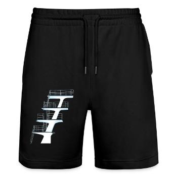 diving tower outdoor pool - Stanley/Stella Trainer Unisex Organic Jogging Shorts - black - Front - Nik (191cm) & Marisol (170cm)