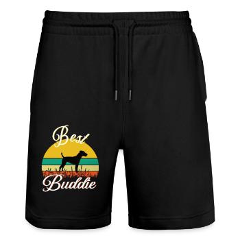 Best Buddie Jack Russel retro - Stanley/Stella Unisex Bio Joggingshorts Trainer  - Schwarz - Vorne - Nik (191cm) & Marisol (170cm)