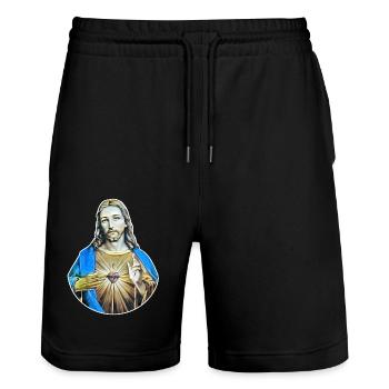 Jésus-Christ * Style rétro de Jésus-Christ - Short de jogging bio TRAINER Stanley/Stella unisexe - noir - Devant - Nik (191cm) & Marisol (170cm)