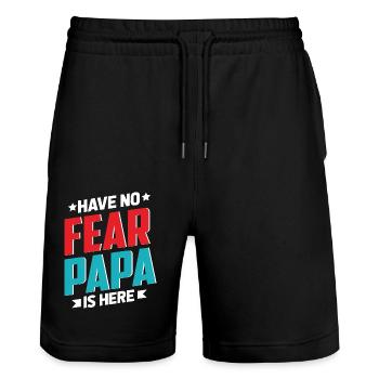 Hab keine Angst, Papa ist hier - Stanley/Stella Unisex Bio Joggingshorts Trainer  - Schwarz - Vorne - Nik (191cm) & Marisol (170cm)