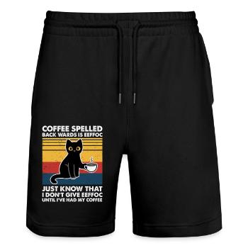 Drôle de café citation chat avec tasse de café amusant - Short de jogging bio TRAINER Stanley/Stella unisexe - noir - Devant - Nik (191cm) & Marisol (170cm)