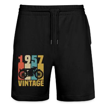 1957 Anniversaire Motard Vintage Cadeau Moto - Short de jogging bio TRAINER Stanley/Stella unisexe - noir - Devant - Nik (191cm) & Marisol (170cm)