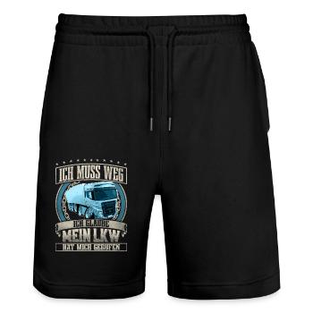 LKW Fahrer - Stanley/Stella Unisex Bio Joggingshorts Trainer  - Schwarz - Vorne - Nik (191cm) & Marisol (170cm)