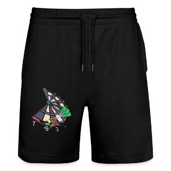 Dartscheibe mit Pfeilen, im Vintage Polygon Design - Stanley/Stella Unisex Bio Joggingshorts Trainer  - Schwarz - Vorne - Nik (191cm) & Marisol (170cm)